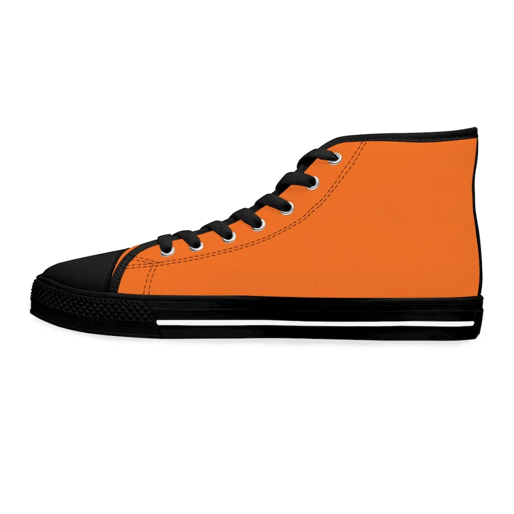 Bright Orange Ladies' High Tops, Solid Color Best Women's High Top Sneakers Canvas Tennis Shoes