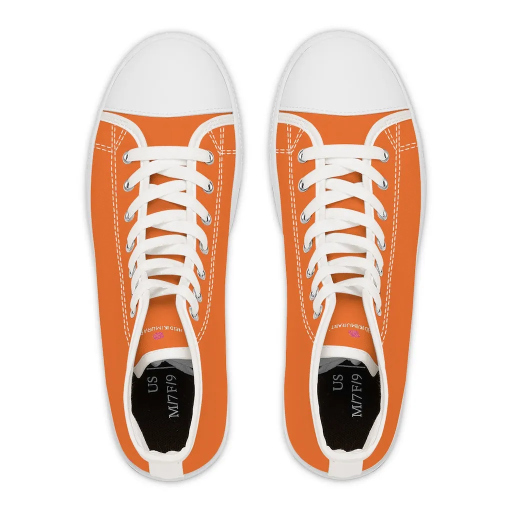 Bright Orange Ladies' High Tops, Solid Color Best Women's High Top Sneakers Canvas Tennis Shoes