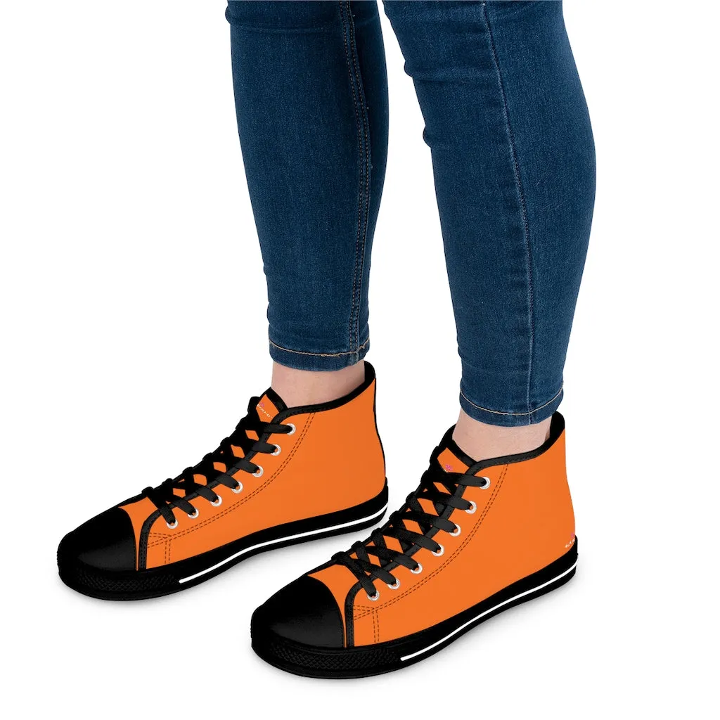 Bright Orange Ladies' High Tops, Solid Color Best Women's High Top Sneakers Canvas Tennis Shoes