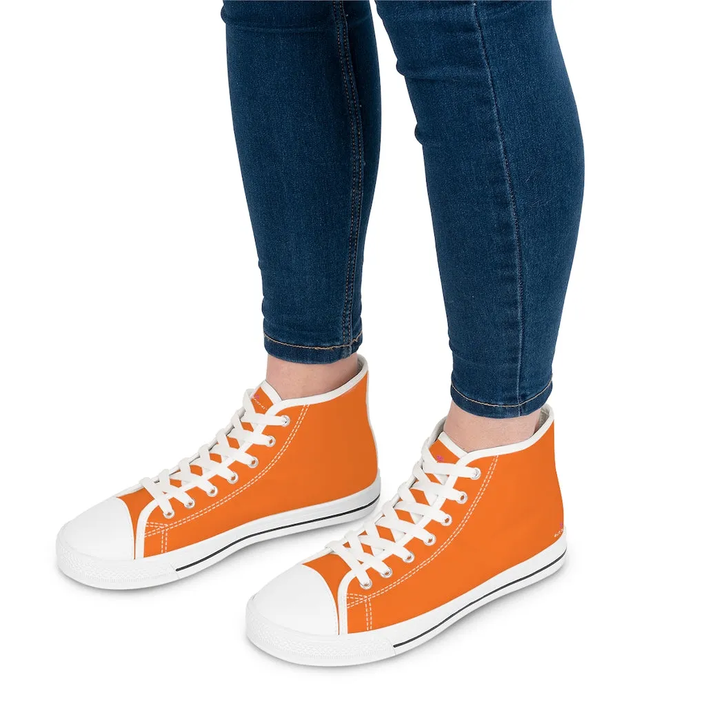 Bright Orange Ladies' High Tops, Solid Color Best Women's High Top Sneakers Canvas Tennis Shoes