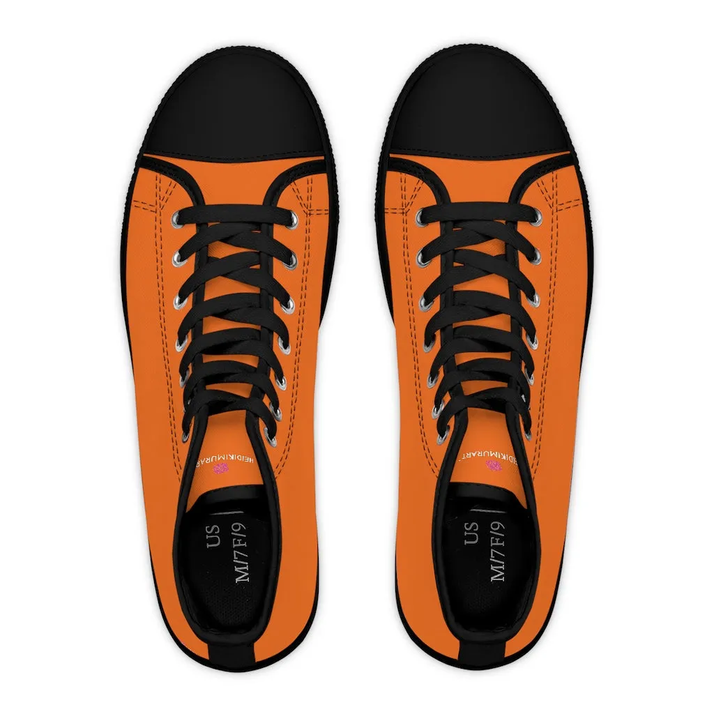 Bright Orange Ladies' High Tops, Solid Color Best Women's High Top Sneakers Canvas Tennis Shoes