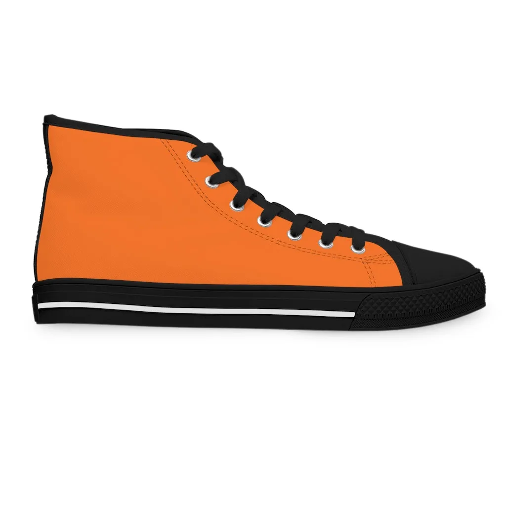 Bright Orange Ladies' High Tops, Solid Color Best Women's High Top Sneakers Canvas Tennis Shoes