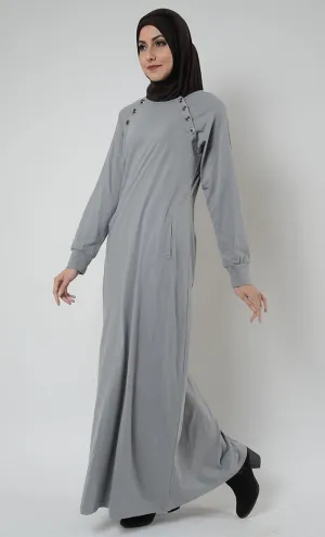 Buttoned shoulders detail basic everyday wear abaya dress