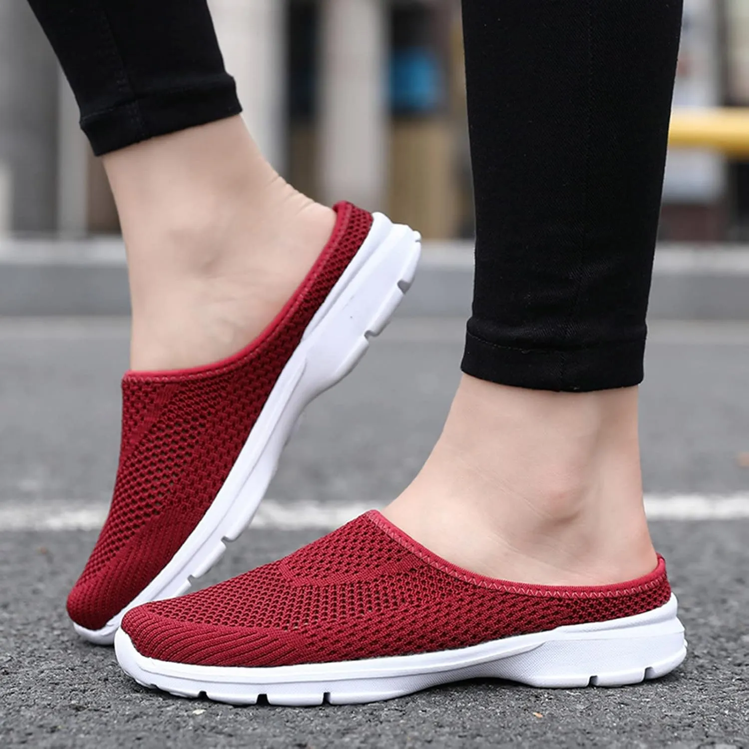 CsgrFagr Women Breathable Lace Up Shoes Flats Casual Shoes Unisex Lightweight Work Shoes Sporty Breathable Slip Work Trainers Mens Water Socks Size 9 (Red, 9)