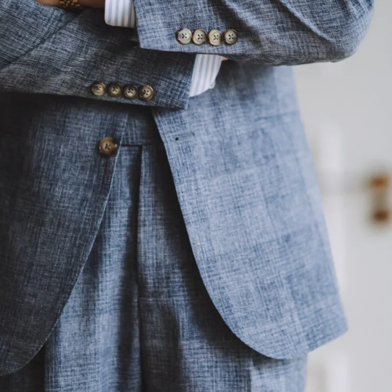 Gray Plaid Single Breast Suit Set