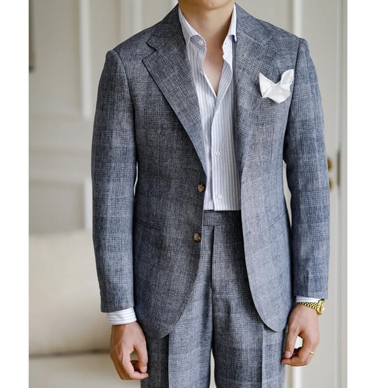 Gray Plaid Single Breast Suit Set