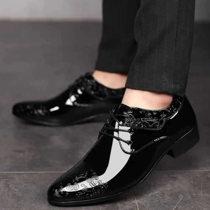 Hnzxzm Casual Business Shoes for Men Dress Shoes Lace Up Formal Black PU Leather Brogue Shoes for Male Wedding Party Office Oxfords