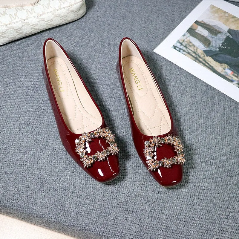 Hnzxzm Fashion Office Lady Shoes Women Flats Spring Summer Woman Boat Shoes Single Ladies Elegant Black Red Plus Size 42 A4889