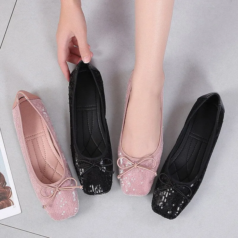 Hnzxzm Fashion Spring Shoes Women Flats Elegant Office Lady Shoes Black Pink Plus Size 42 A3298