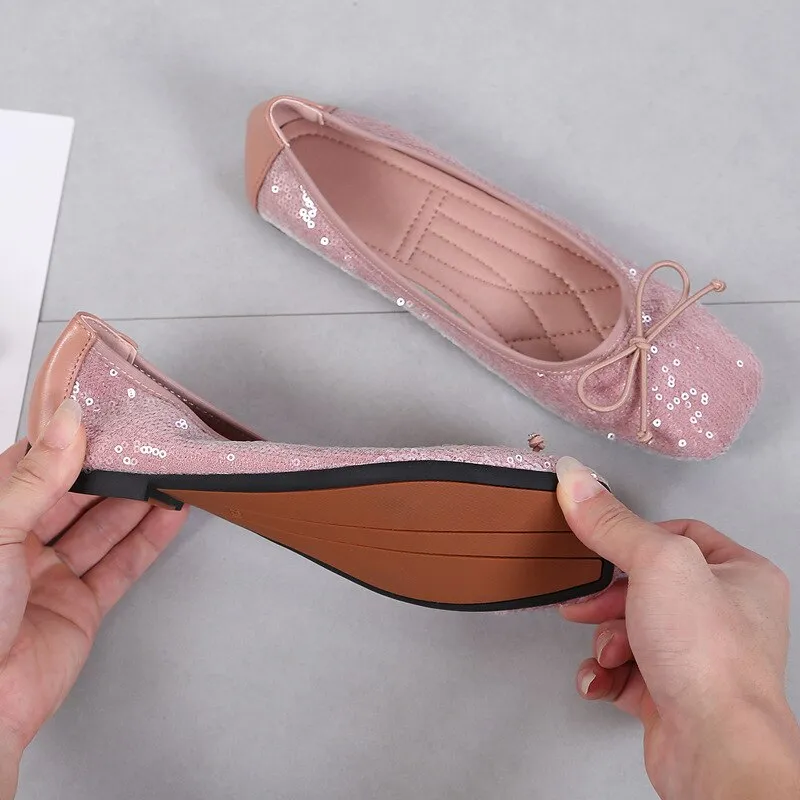 Hnzxzm Fashion Spring Shoes Women Flats Elegant Office Lady Shoes Black Pink Plus Size 42 A3298