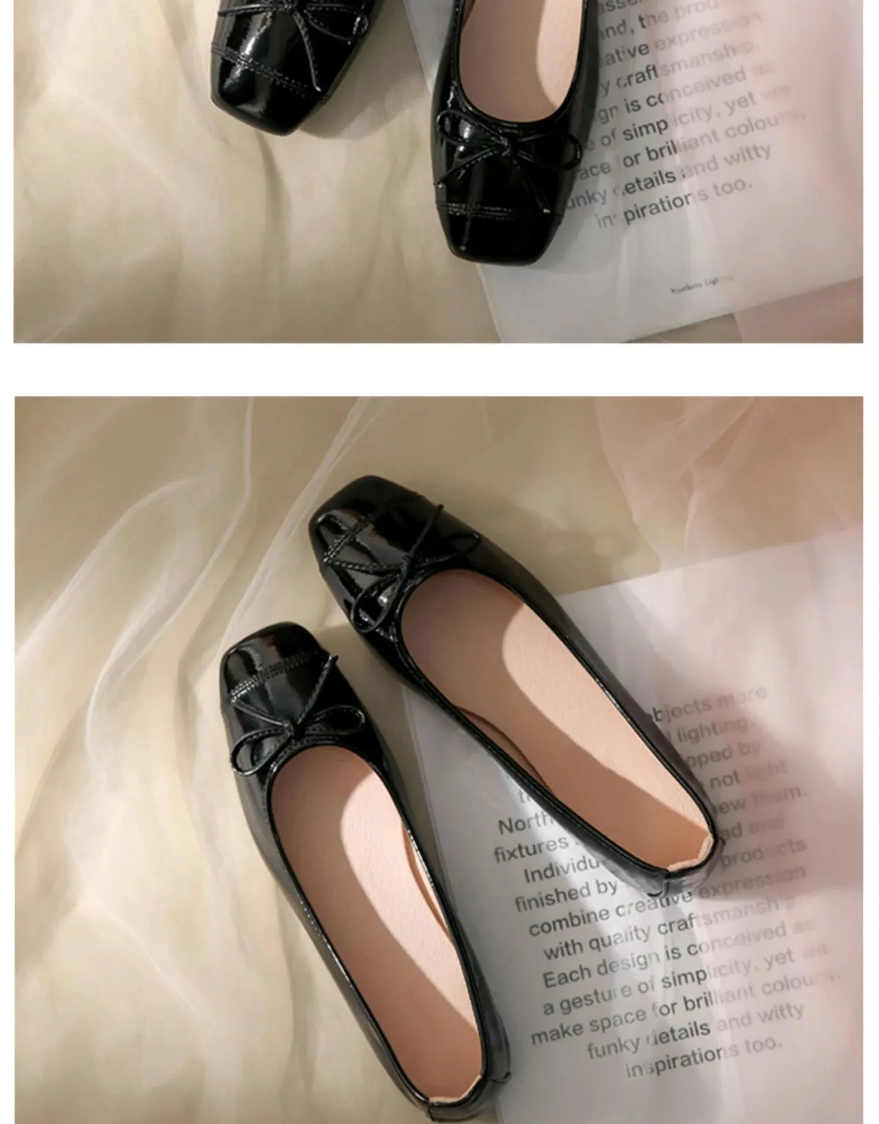 Hnzxzm Woman's Flats Patent Leather Ballet Flats Bowtie Boat Shoes Low Heels Slip on Flat Shoes Woman Black Loafers Spring Autumn