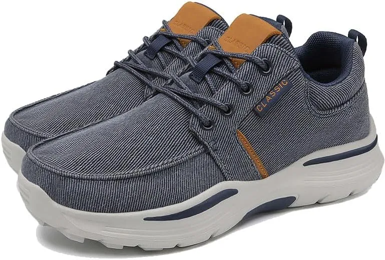 Men Canvas Wide Width Walking Sneakers,Casual Non Slip Lightweight Arch Support Fashion Sneakers Boat Shoes Orthopedic Shoes