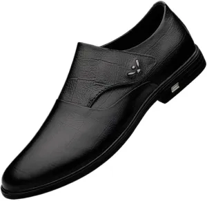 Men's Genuine Leather Slip-On Oxford Shoes | Stylish Pointed-Toe Derby Dress Shoes for Business & Formal Occasions