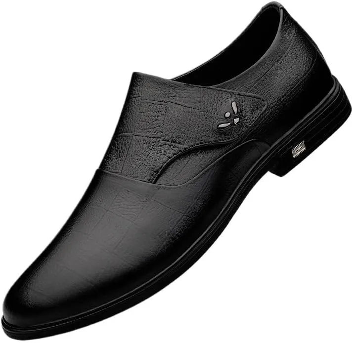 Men's Genuine Leather Slip-On Oxford Shoes | Stylish Pointed-Toe Derby Dress Shoes for Business & Formal Occasions