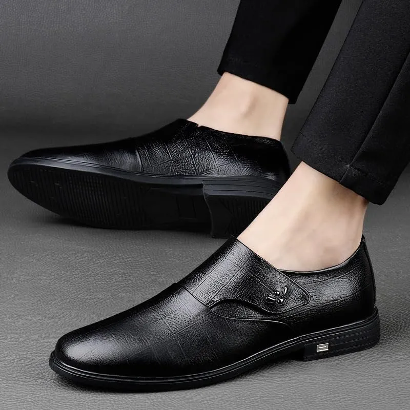 Men's Genuine Leather Slip-On Oxford Shoes | Stylish Pointed-Toe Derby Dress Shoes for Business & Formal Occasions