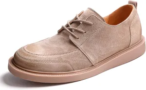 Mens Leather Oxford Dress Sneakers Business Casual Lace up Derby Shoes Smart Oxford Flat Shoe Comfort Khaki- US7.5/UK6.5/EU39