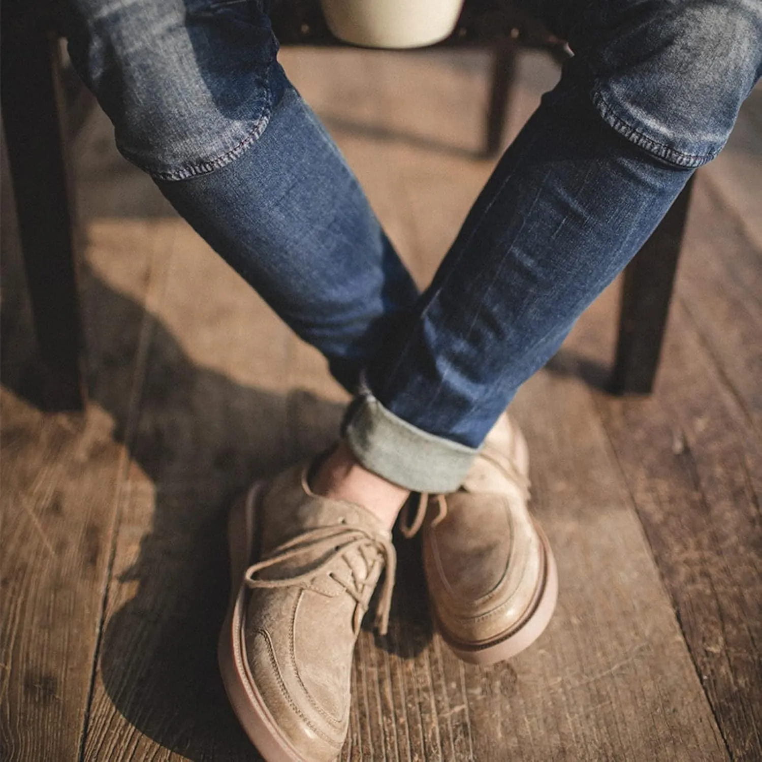 Mens Leather Oxford Dress Sneakers Business Casual Lace up Derby Shoes Smart Oxford Flat Shoe Comfort Khaki- US7.5/UK6.5/EU39