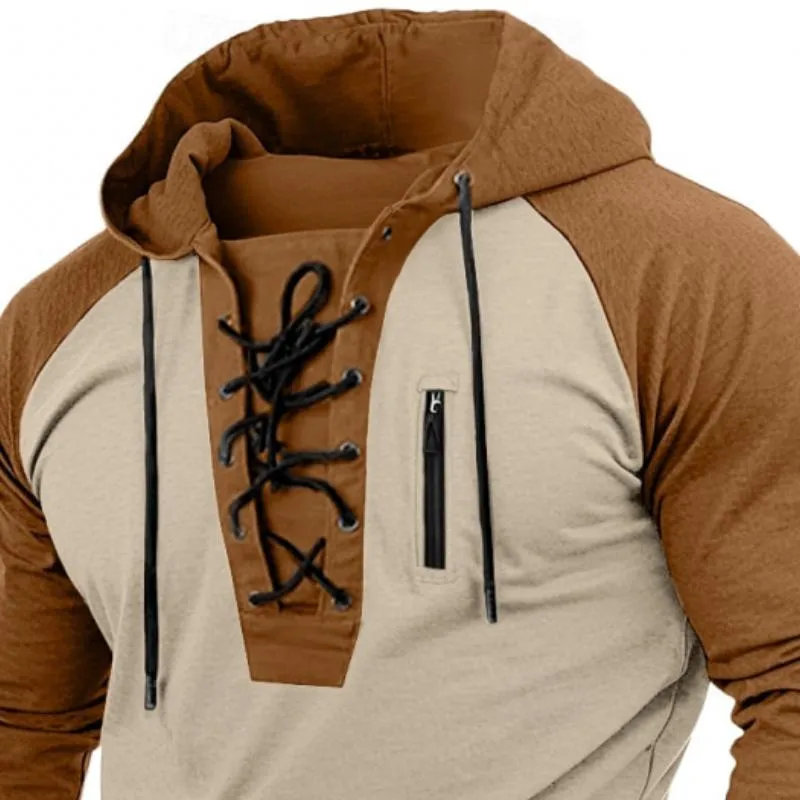 Men's Sports Slim Fit Colorblock Tie Hooded Raglan Long Sleeve T-Shirt 38500338Y