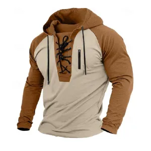 Men's Sports Slim Fit Colorblock Tie Hooded Raglan Long Sleeve T-Shirt 38500338Y