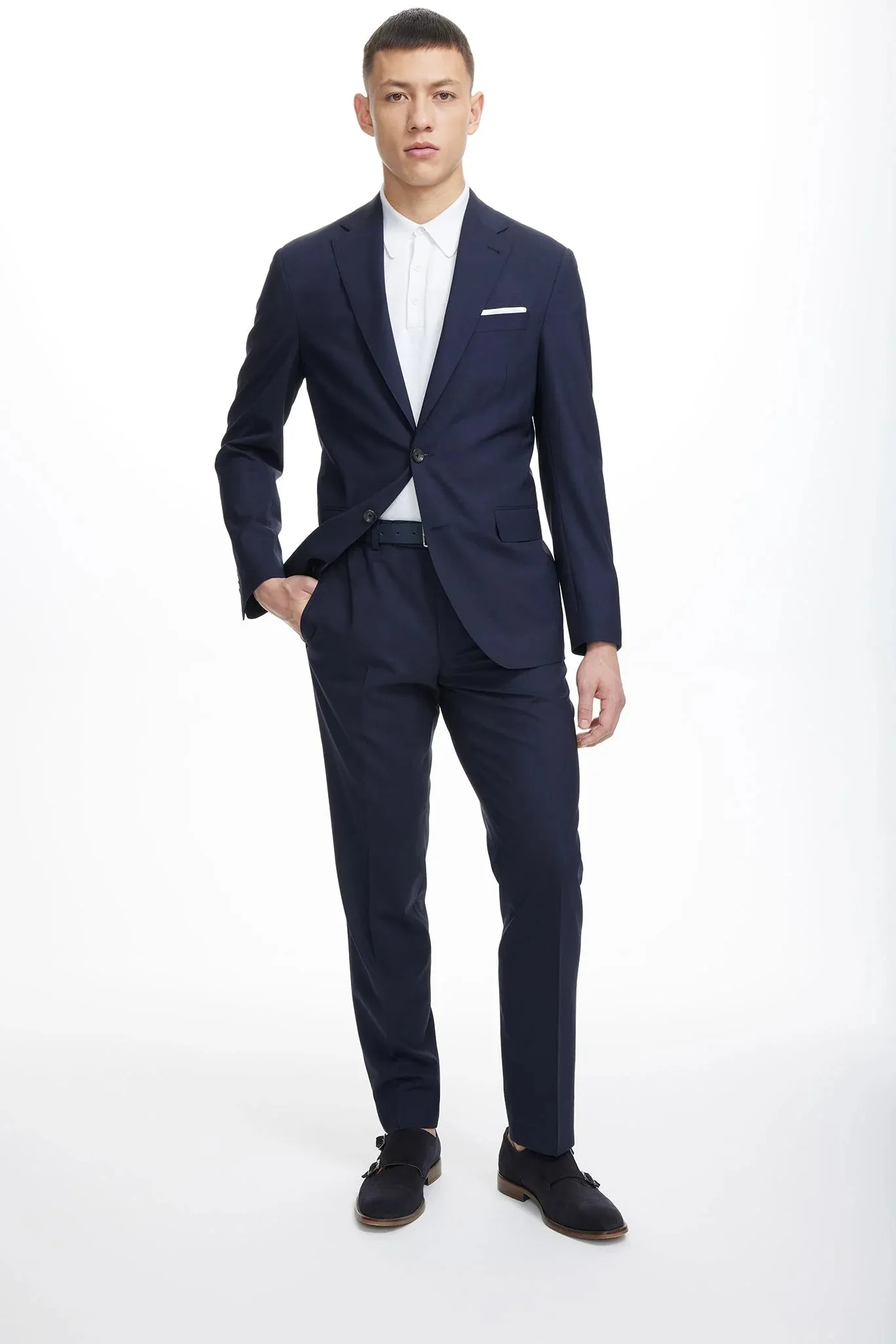 Navy Blue Dean Contemporary Fit Wool Stretch Suit - Jack Victor