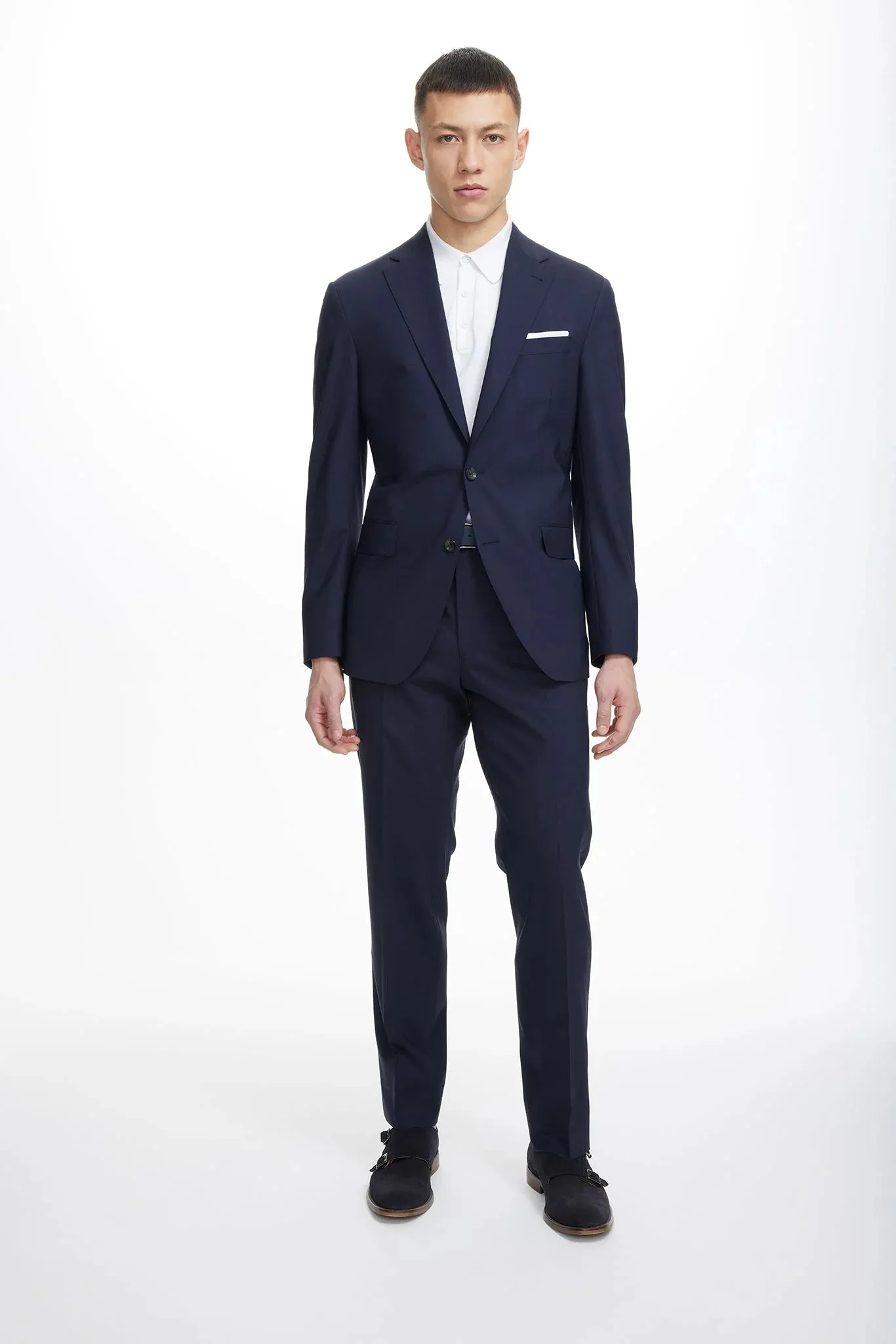 Navy Blue Dean Contemporary Fit Wool Stretch Suit - Jack Victor