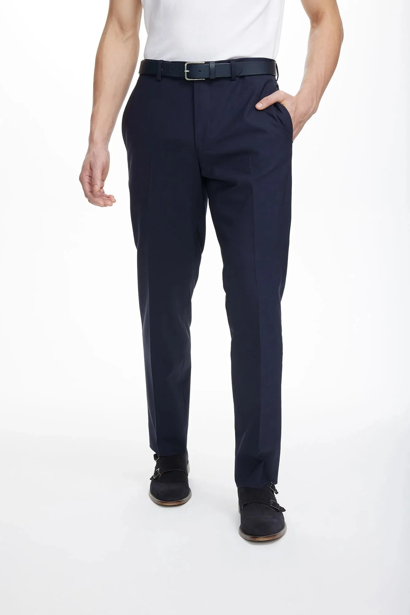 Navy Blue Dean Contemporary Fit Wool Stretch Suit - Jack Victor