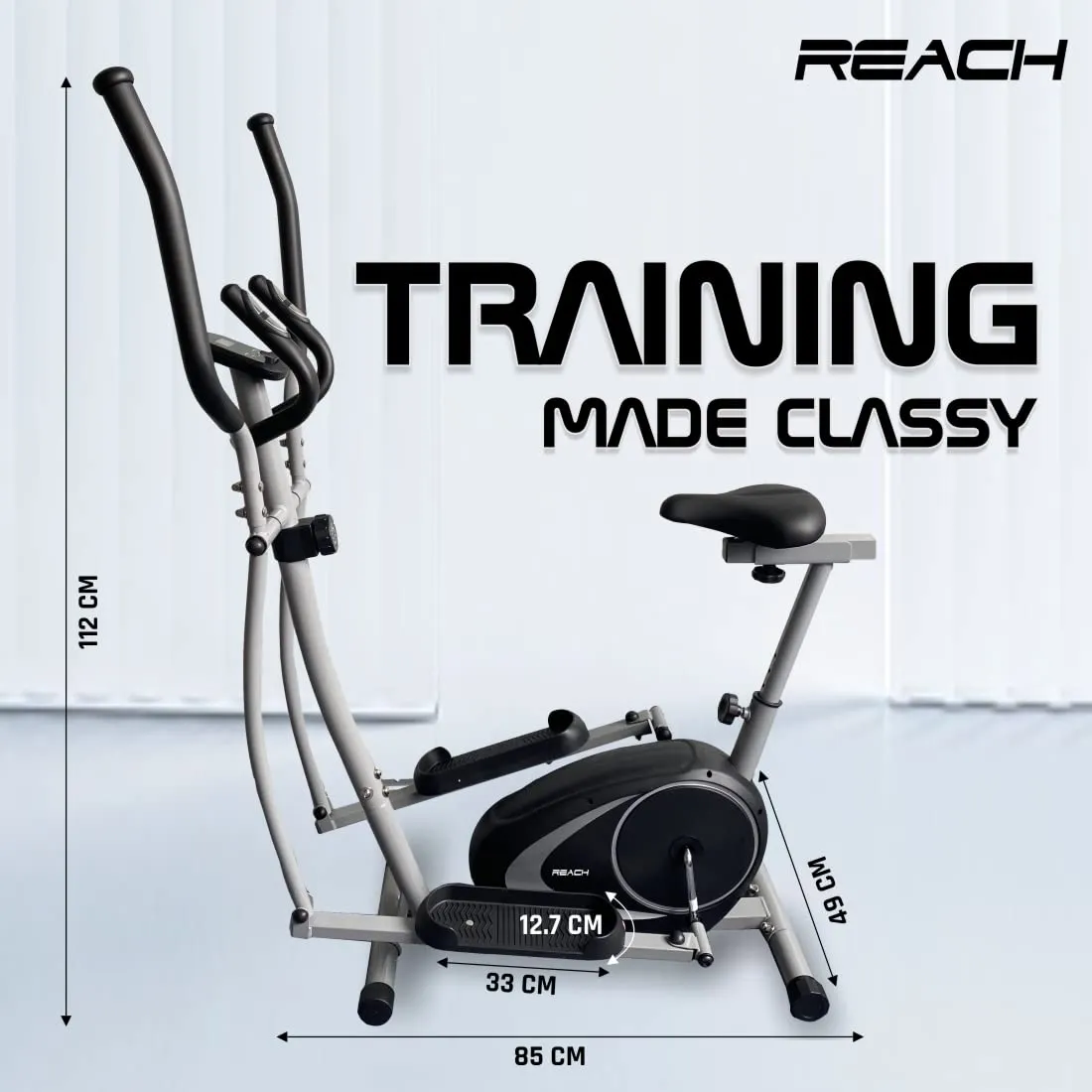 Reach C-200 Elliptical Cross Trainer with 4 Kg Flywheel for Home Gym | Exercise Cycle with 8 Level Adjustable Resistance, LCD Display & Health Tracker | Fitness & Cardio Training | 12 Months Warranty