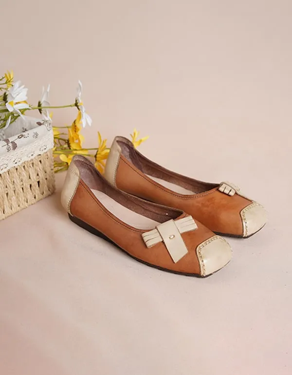 Retro Leather Stitching Comfortable Slip-on Flats