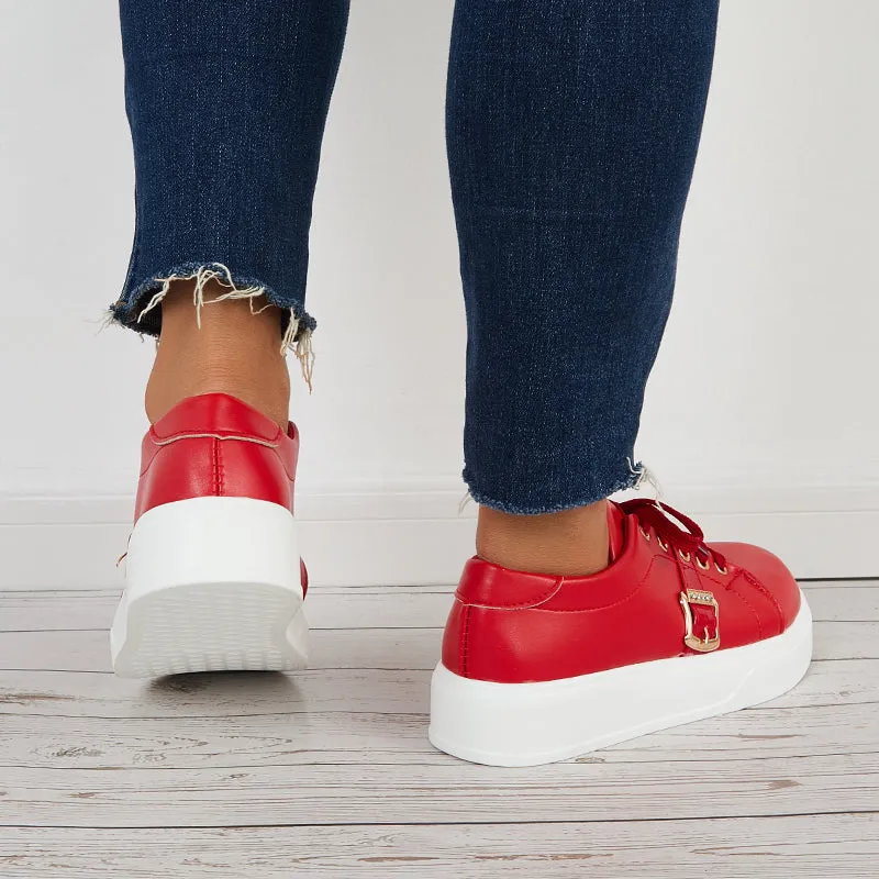 Sohiwoo  Casual Low Top Flatform Sneakers Lace Up Walking Shoes