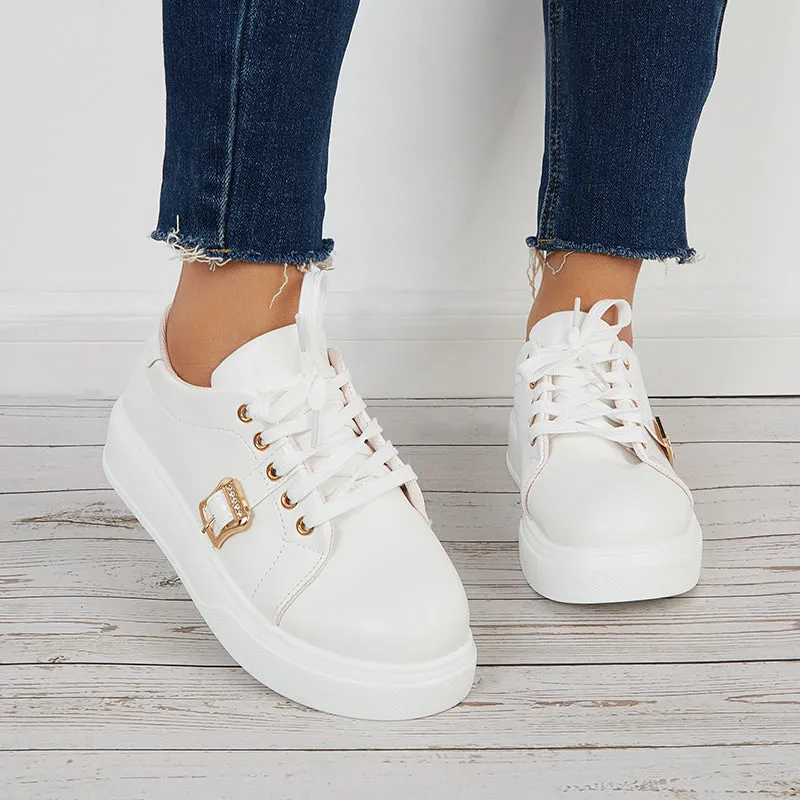 Sohiwoo  Casual Low Top Flatform Sneakers Lace Up Walking Shoes
