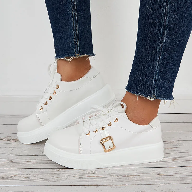 Sohiwoo  Casual Low Top Flatform Sneakers Lace Up Walking Shoes