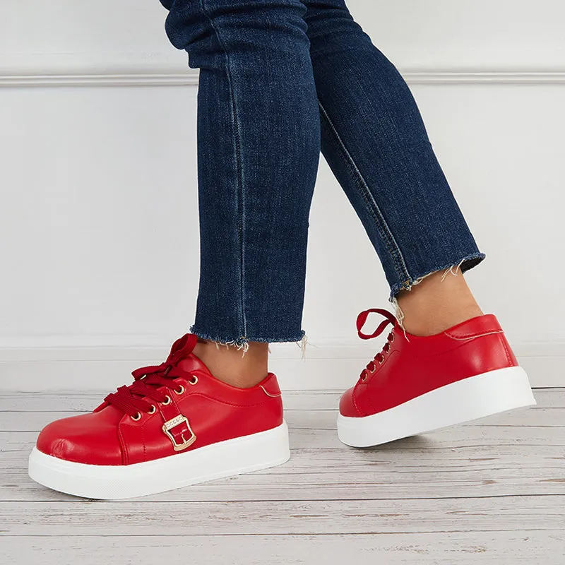 Sohiwoo  Casual Low Top Flatform Sneakers Lace Up Walking Shoes
