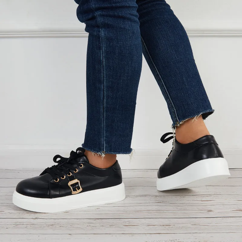 Sohiwoo  Casual Low Top Flatform Sneakers Lace Up Walking Shoes