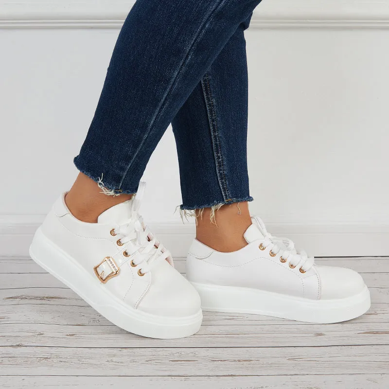 Sohiwoo  Casual Low Top Flatform Sneakers Lace Up Walking Shoes