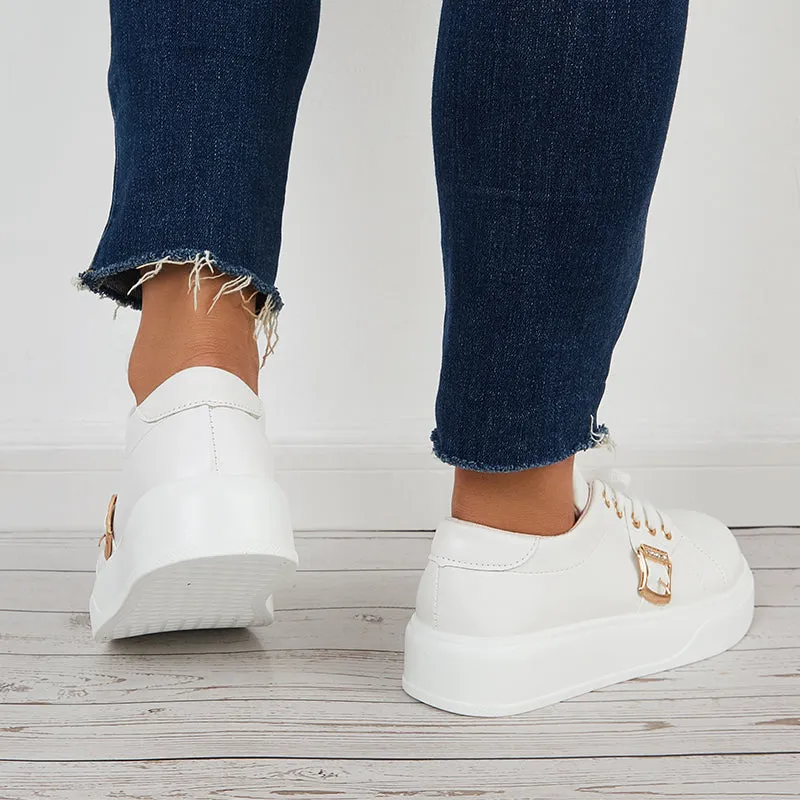 Sohiwoo  Casual Low Top Flatform Sneakers Lace Up Walking Shoes