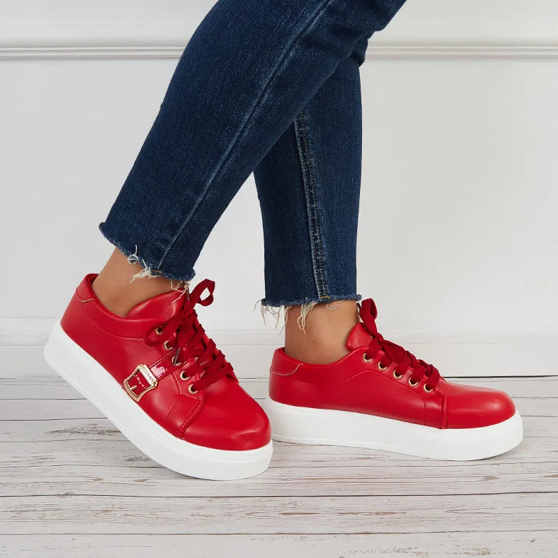 Sohiwoo  Casual Low Top Flatform Sneakers Lace Up Walking Shoes