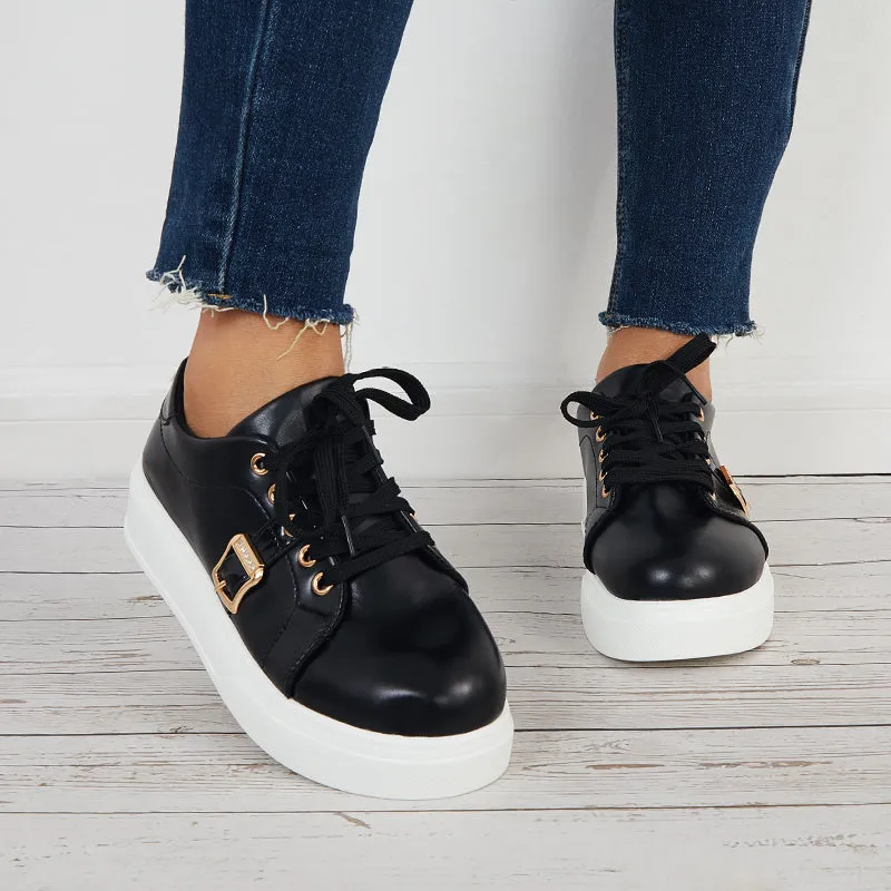Sohiwoo  Casual Low Top Flatform Sneakers Lace Up Walking Shoes