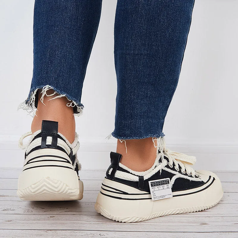 Sohiwoo  Women Chunky Sneakers Casual Platform Walking Shoes Casual Daily Black Shoes