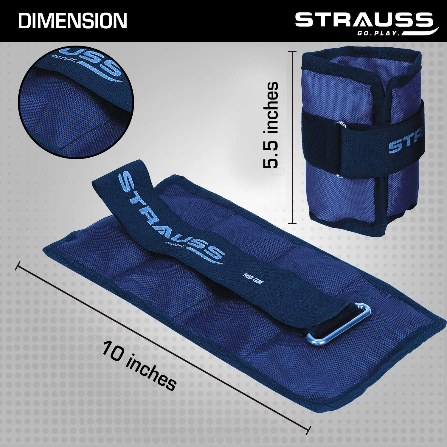 Strauss Adjustable Ankle/Wrist Weights 0.5 KG X 2 | Ideal for Walking, Running, Jogging, Cycling, Gym, Workout & Strength Training | Easy to Use on Ankle, Wrist, Leg, (Blue)