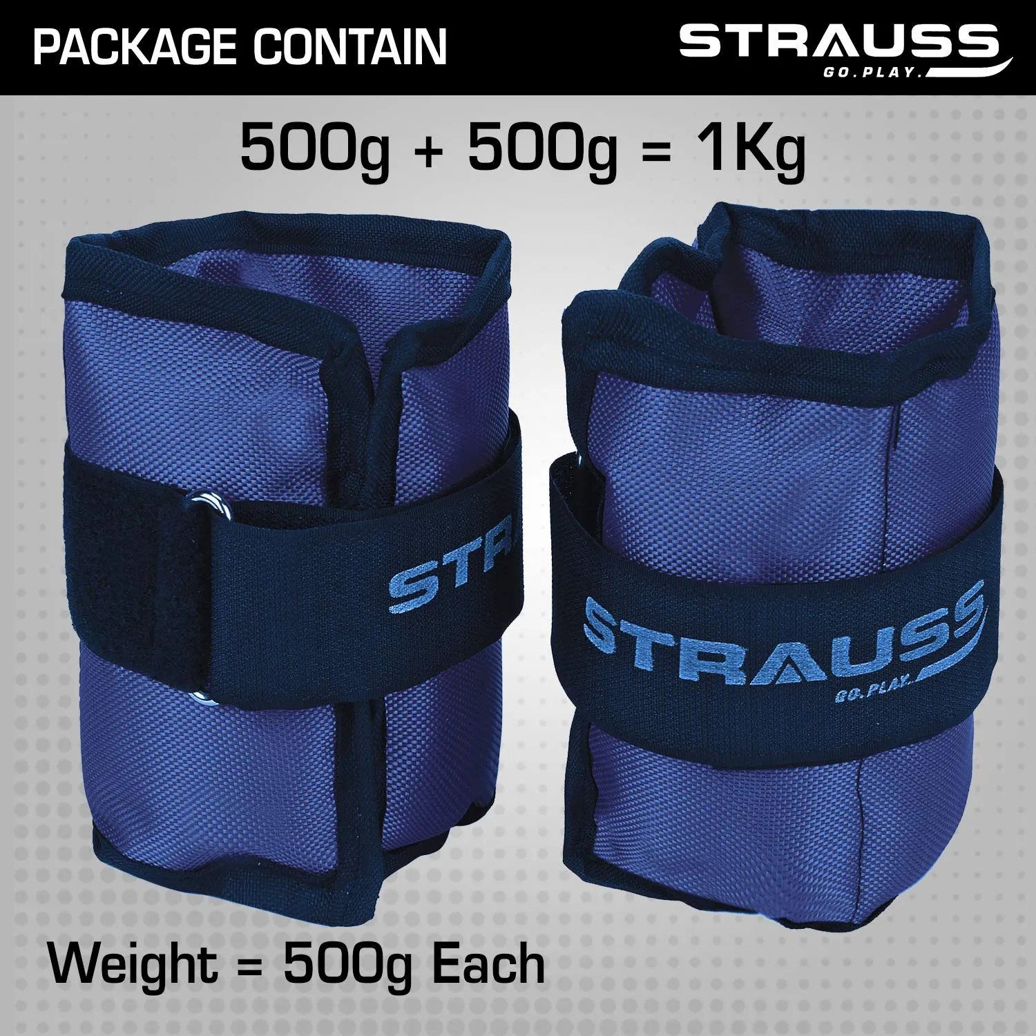 Strauss Adjustable Ankle/Wrist Weights 0.5 KG X 2 | Ideal for Walking, Running, Jogging, Cycling, Gym, Workout & Strength Training | Easy to Use on Ankle, Wrist, Leg, (Blue)