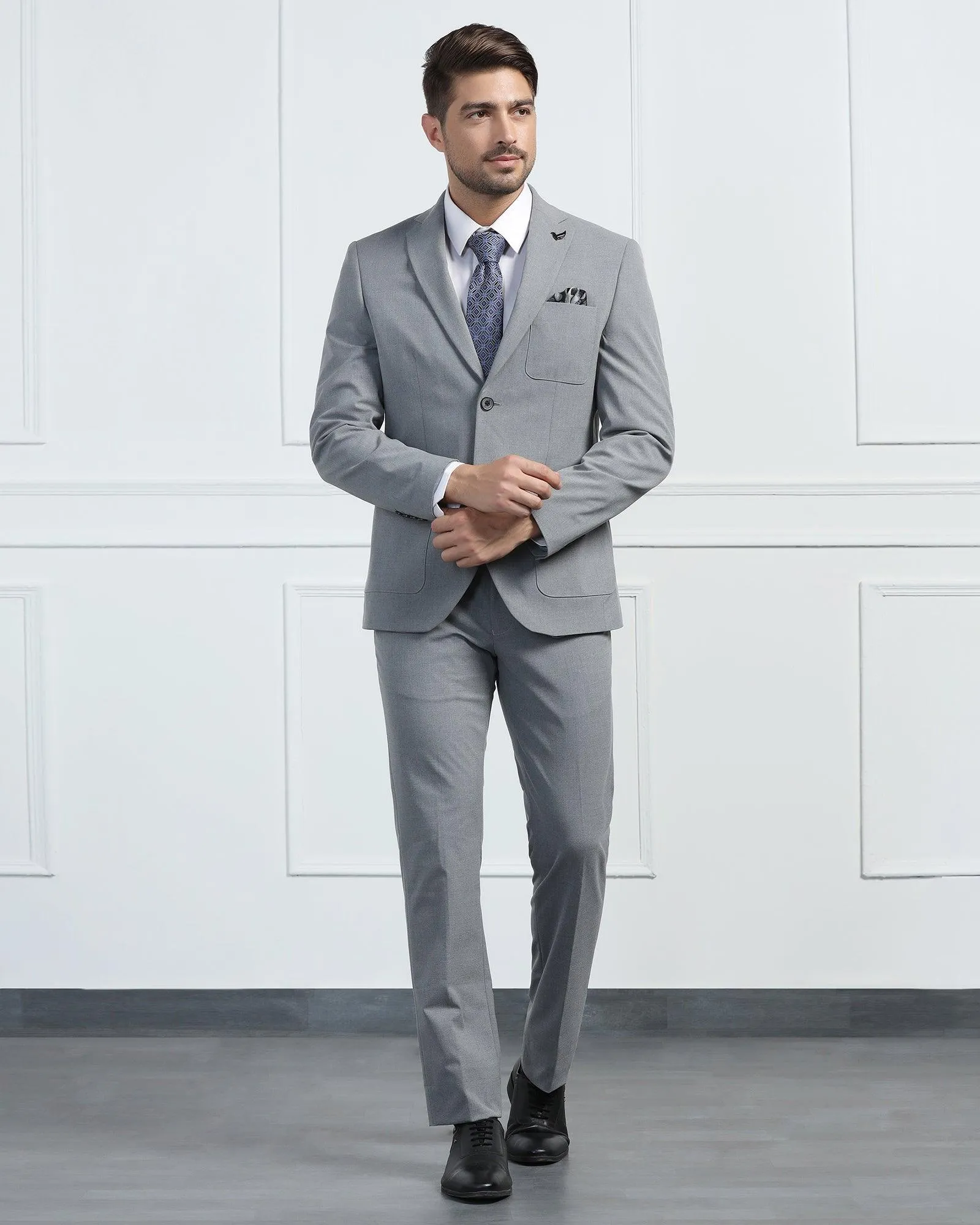 Two Piece Grey Solid Formal Suit - Connor
