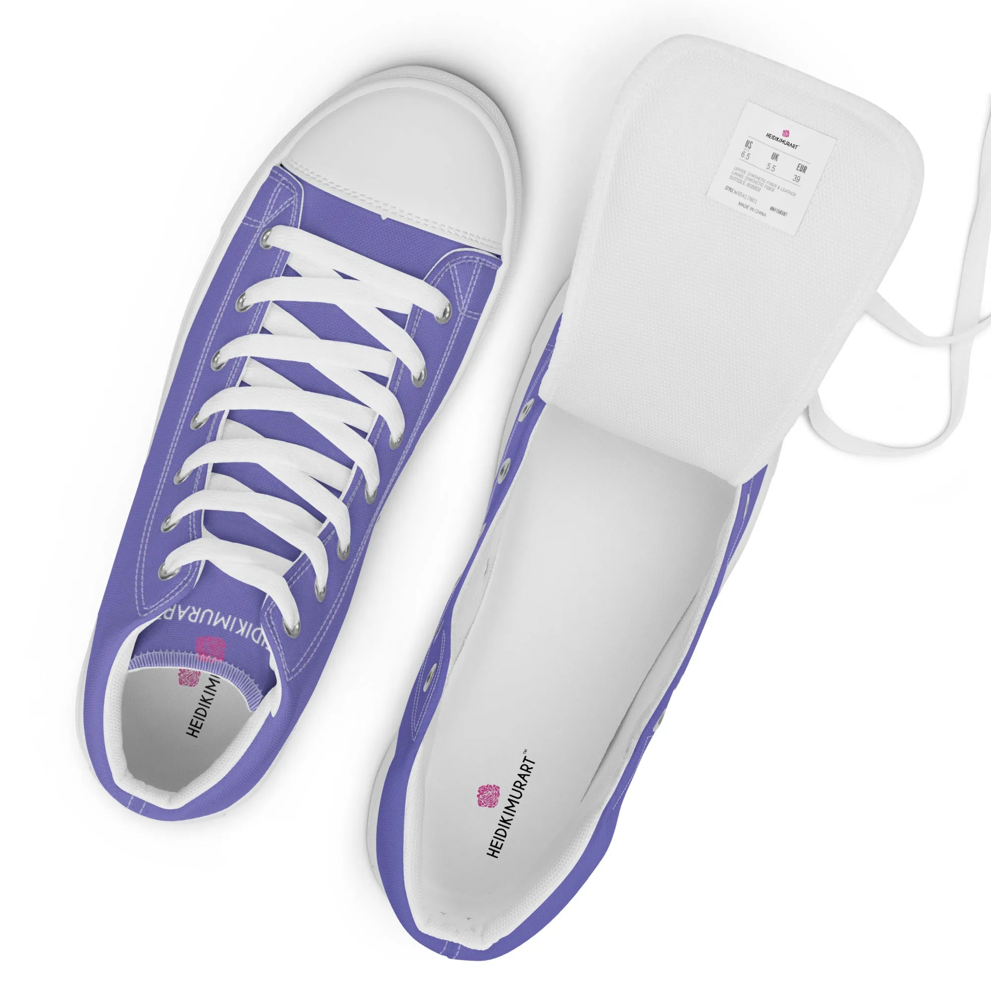 Violet Men's High Tops, Solid Color Men’s high top canvas shoes