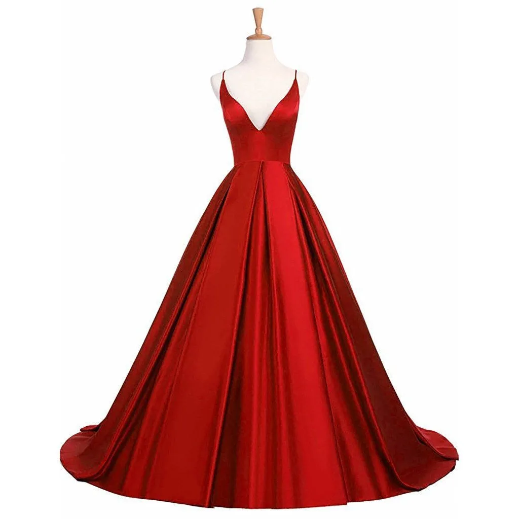 Women Prom Dresses V Neck Sleeveless Wedding Dresses