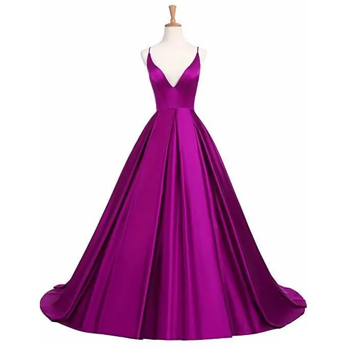 Women Prom Dresses V Neck Sleeveless Wedding Dresses