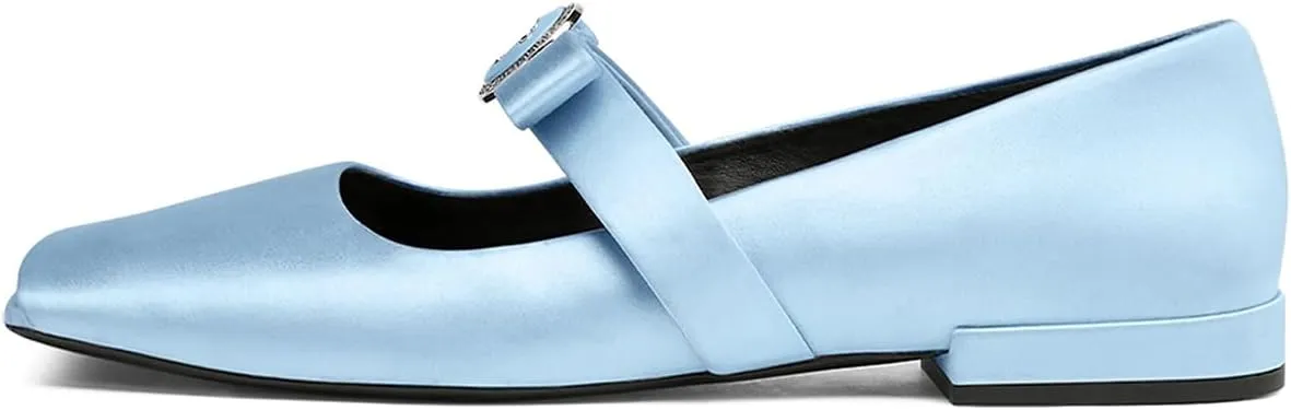Women's Mary Jane Ballet Flat Shoes with Bows Slingback Strap Block Chunky Heel Ballerina Flats Closed Square Toe Comfortable Casual Dress Loafer Shoes Ladies Metallic Fabric