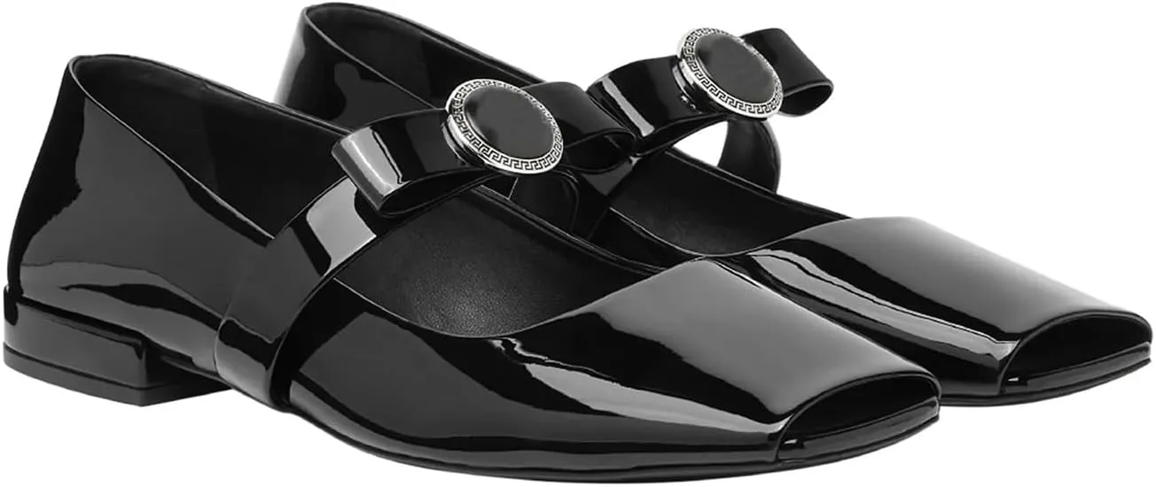 Women's Mary Jane Ballet Flat Shoes with Bows Slingback Strap Block Chunky Heel Ballerina Flats Closed Square Toe Comfortable Casual Dress Loafer Shoes Ladies Metallic Fabric